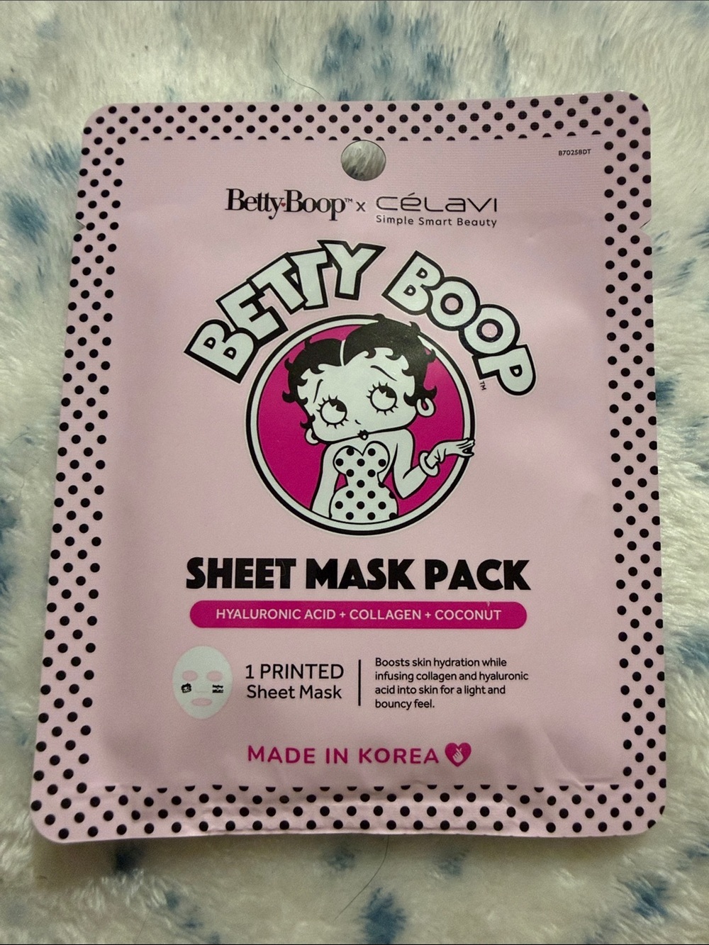 3/$15 🌸 Betty Boop x Celavi Pink Sheet Mask Pack - Hyaluronic Acid + Collagen